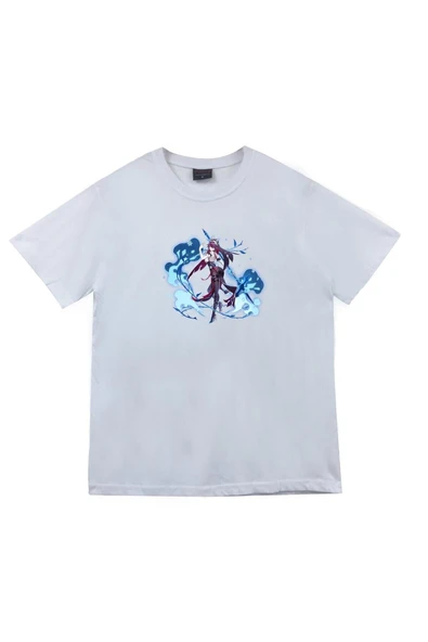 fame-stoned Genshin Impact Anime Baskılı Unisex %100 Pamuk Beyaz T-shirt ürün görseli 1