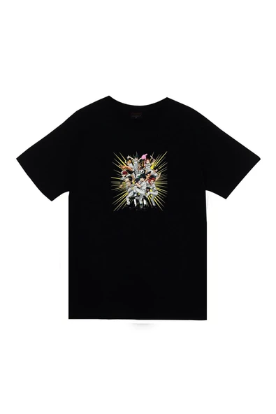 fame-stoned My Hero Academia Anime Baskılı Unisex %100 Pamuk Siyah T-shirt ürün görseli 1