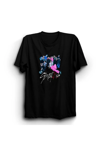 fame-stoned Stray Kids K-pop Müzik Grubu Baskılı Unisex %100 Pamuk Siyah T-shirt ürün görseli 1