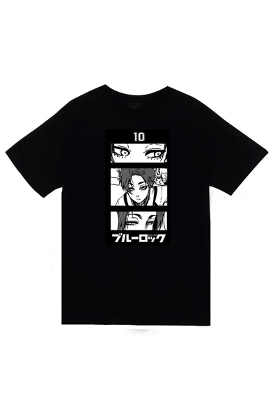 fame-stoned Blue Lock, Itoshi Sae Anime Baskılı Unisex %100 Pamuk Siyah T-shirt ürün görseli 1