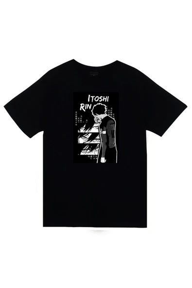 fame-stoned Blue Lock, Rin İtoshi Anime Baskılı Unisex %100 Pamuk Siyah T-shirt ürün görseli 1