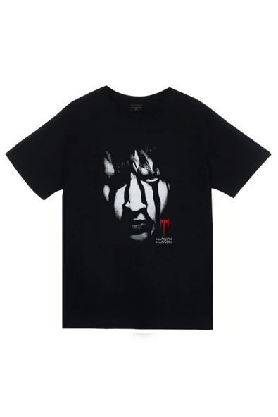 fame-stoned Marilyn Manson Baskılı Unisex %100 Pamuk Siyah T-shirt ürün görseli 1