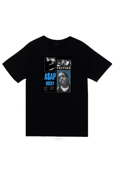 fame-stoned Asap Rocky Baskılı Unisex %100 Pamuk Siyah T-shirt ürün görseli 1