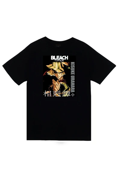 fame-stoned Bleach Kisuke Urahara Anime Baskılı Unisex %100 Pamuk Siyah T-shirt ürün görseli 1