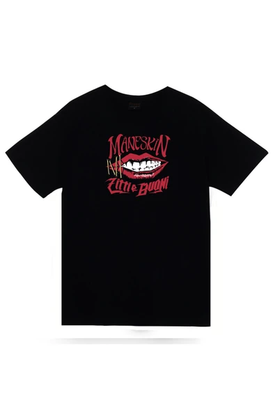 fame-stoned Maneskin Baskılı Unisex Siyah %100 Pamuk T-shirt ürün görseli 1