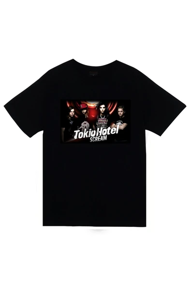 fame-stoned Tokio Hotel Baskılı Unisex Siyah %100 Pamuk T-shirt ürün görseli 1