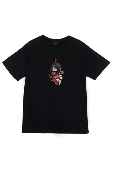 fame-stoned Itachi Uchika Anime Baskılı Unisex %100 Pamuk Siyah T-shirt ürün görseli 1