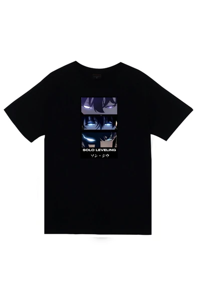 fame-stoned Solo Leveling Anime Baskılı Unisex %100 Pamuk Siyah T-shirt ürün görseli 1