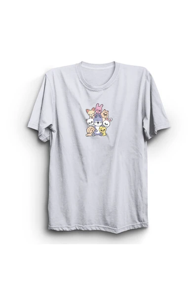 fame-stoned Stray Kids Skzoo Karakter Baskılı Unisex %100 Pamuk Beyaz T-shirt ürün görseli 1