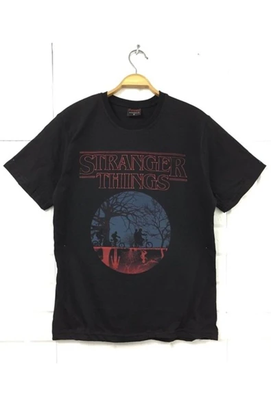 fame-stoned Stranger Things Dizi - Film Baskılı Unisex %100 Pamuk Siyah T-shirt ürün görseli 1