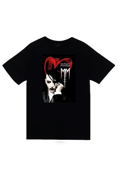 fame-stoned Marilyn Manson Baskılı Unisex %100 Pamuk Siyah T-shirt ürün görseli 1