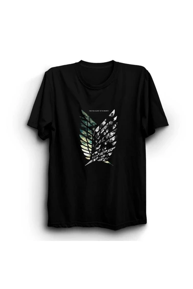 fame-stoned Unisex Siyah Attack On Titan Anime Baskılı Tshirt ürün görseli 1