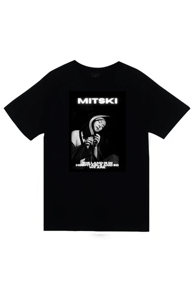 fame-stoned Mitski Baskılı Unisex %100 Pamuk Siyah T-shirt ürün görseli 1