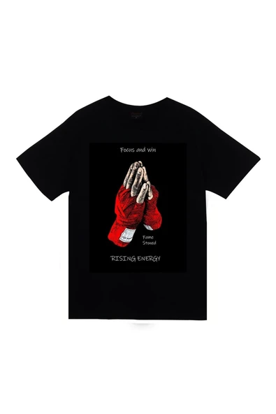 fame-stoned Focus And Win Fame Stoned Baskılı Unisex %100 Pamuk Siyah T-shirt ürün görseli 1