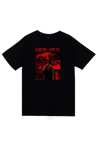 fame-stoned Kanye West Baskılı Unisex %100 Pamuk Siyah T-shirt ürün görseli 1