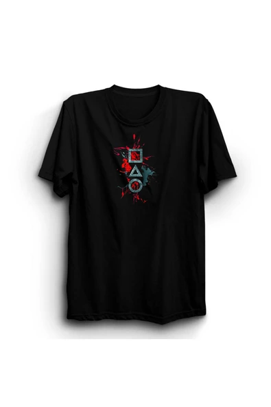 fame-stoned Squid Game Baskılı, Unisex, Siyah %100 Pamuk T-shirt ürün görseli 1