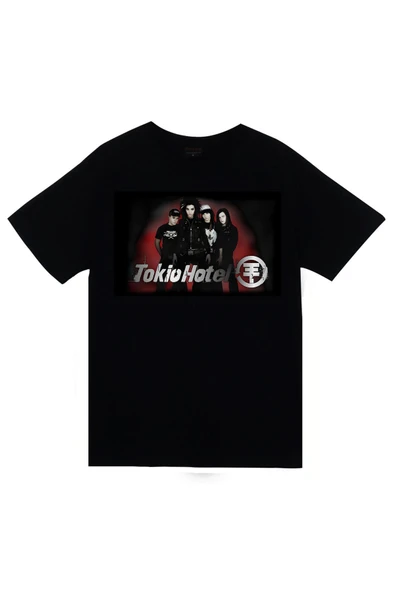 fame-stoned Tokio Hotel Baskılı Unisex Siyah %100 Pamuk T-shirt ürün görseli 1