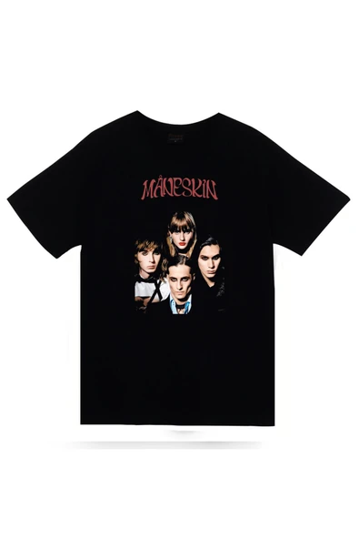 fame-stoned Maneskin Baskılı Unisex Siyah %100 Pamuk T-shirt ürün görseli 1