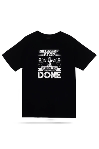 fame-stoned Gym, Fitness, Bench Press Baskılı Unisex Siyah %100 Pamuk T-shirt ürün görseli 1