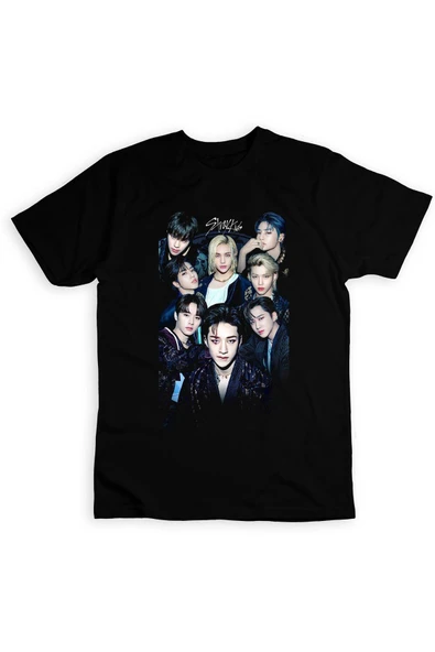 fame-stoned Stray Kids K-pop Müzik Grubu Baskılı Unisex %100 Pamuk Siyah T-shirt ürün görseli 1