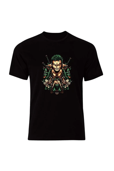 fame-stoned One Piece Anime Baskılı Unisex %100 Pamuk Siyah T-shirt ürün görseli 1