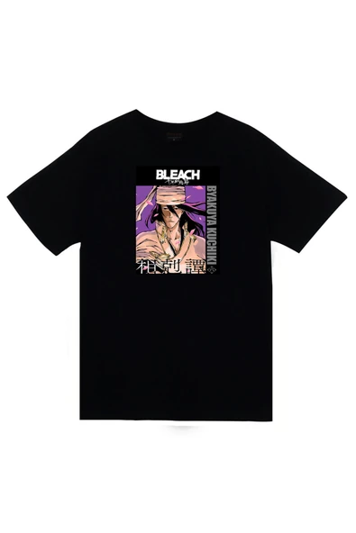fame-stoned Bleach Byakuya Kuchiki Anime Baskılı Unisex %100 Pamuk Siyah T-shirt ürün görseli 1