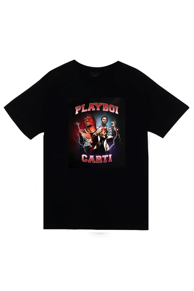 fame-stoned Playboi Carti Baskılı Unisex %100 Pamuk Siyah T-shirt ürün görseli 1