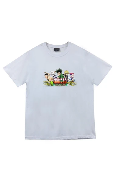 fame-stoned Hunter Anime Baskılı Unisex %100 Pamuk Beyaz T-shirt ürün görseli 1