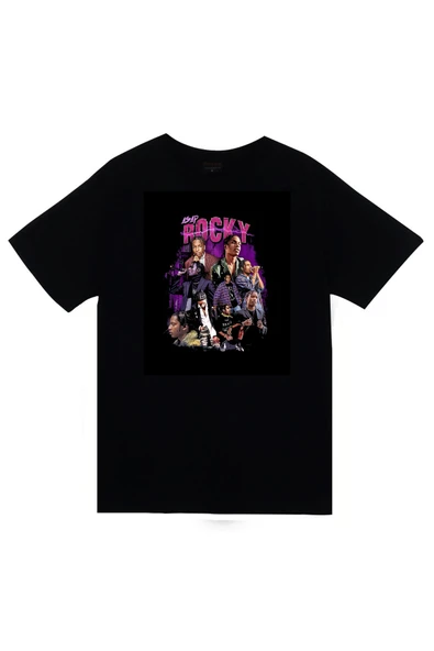 fame-stoned Asap Rocky Baskılı Unisex %100 Pamuk Siyah T-shirt ürün görseli 1