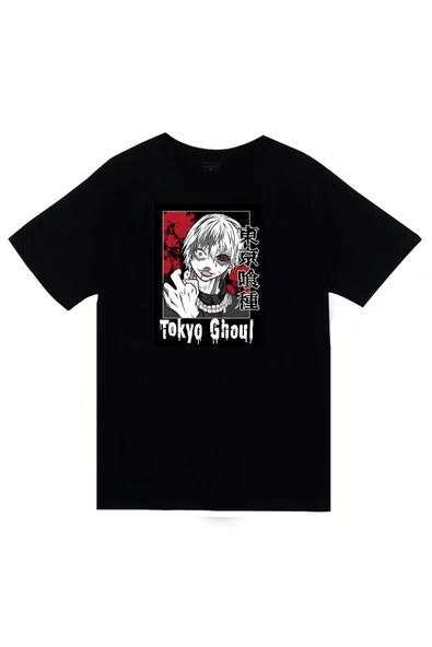 fame-stoned Tokyo Ghoul Anime Baskılı Unisex %100 Pamuk Siyah T-shirt ürün görseli 1