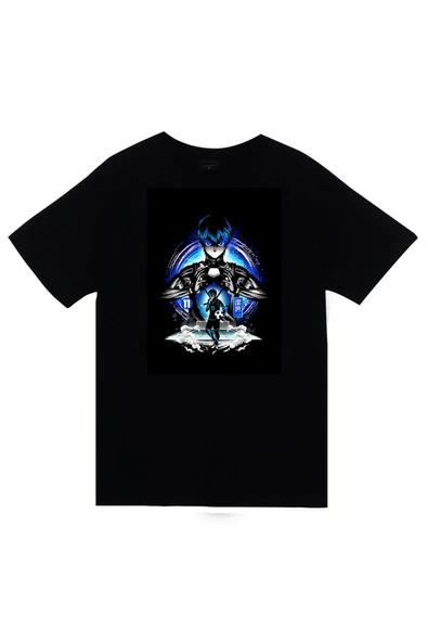 fame-stoned Blue Lock Anime Baskılı Unisex %100 Pamuk Siyah T-shirt ürün görseli 1