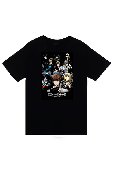 fame-stoned Death Note Anime Baskılı Unisex %100 Pamuk Siyah T-shirt ürün görseli 1