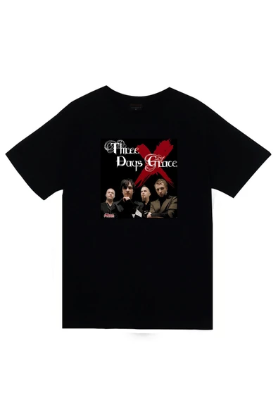 fame-stoned Three Days Grace Müzik Grubu Baskılı Unisex %100 Pamuk Siyah T-shirt ürün görseli 1