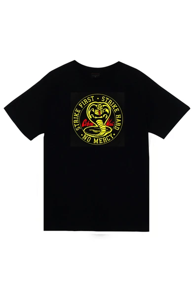 fame-stoned Cobra Kai Dizi Baskılı Unisex %100 Pamuk Siyah T-shirt ürün görseli 1