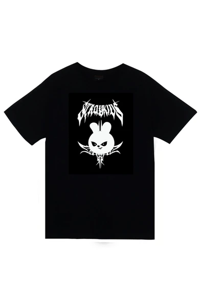 fame-stoned Stray Kids Skzoo Leebit Karakter Baskılı Unisex %100 Pamuk Siyah T-shirt ürün görseli 1