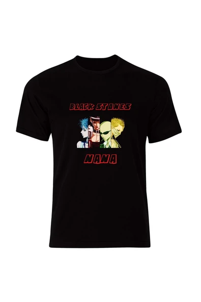 fame-stoned Black Stones Nana Karakterli Anime Baskılı Unisex %100 Pamuk Siyah T-shirt ürün görseli 1