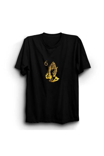 fame-stoned Drake Hands Baskılı Unisex %100 Pamuk Siyah T-shirt ürün görseli 1