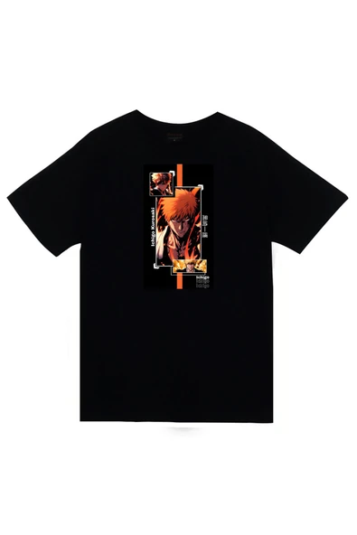 fame-stoned Bleach Ichigo Kurosaki Anime Baskılı Unisex %100 Pamuk Siyah T-shirt ürün görseli 1
