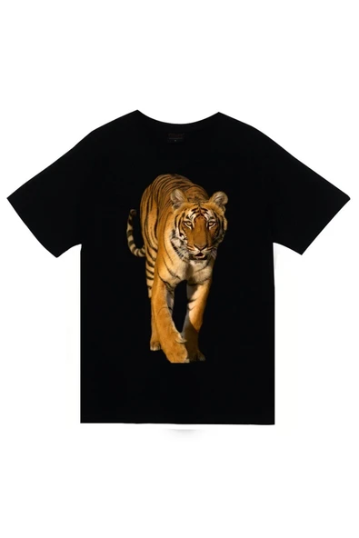 fame-stoned Aslan Kaplan Baskılı Unisex %100 Pamuk Siyah T-shirt ürün görseli 1