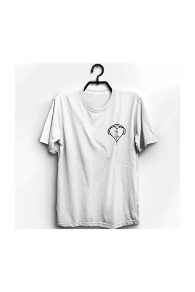 fame-stoned Unisex Beyaz Kulaklık Kalp Ritim Müzik Baskılı T-shirt ürün görseli 1