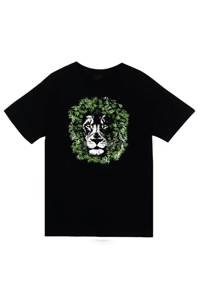 fame-stoned Unisex Siyah Aslan Baskılı T-shirt ürün görseli 1