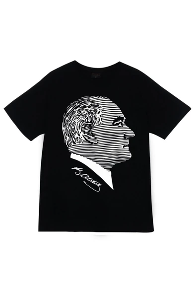 fame-stoned Gazi Mustafa Kemal Atatürk Baskılı Unisex %100 Pamuk Siyah T-shirt ürün görseli 1