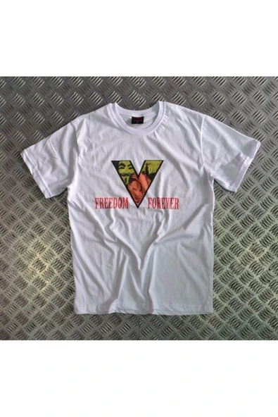 fame-stoned V For Vendetta Baskılı Unisex %100 Pamuk Beyaz T-shirt ürün görseli 1