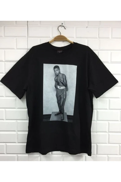 fame-stoned Muhammed Ali Baskılı Unisex %100 Pamuk Siyah T-shirt ürün görseli 1