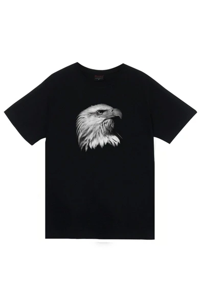 fame-stoned Kartal Baskılı Unisex %100 Pamuk Siyah T-shirt ürün görseli 1
