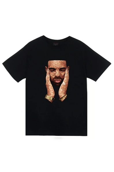fame-stoned Drake Baskılı Unisex %100 Pamuk Siyah T-shirt ürün görseli 1