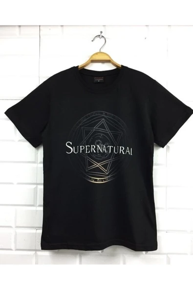 fame-stoned Supernatural Baskılı Unisex %100 Pamuk Siyah T-shirt ürün görseli 1