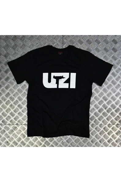 fame-stoned Uzi - Silah Baskılı Unisex %100 Pamuk Siyah T-shirt ürün görseli 1