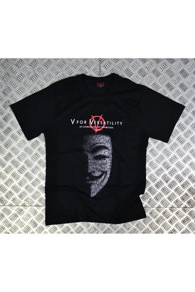 fame-stoned V For Vendetta Baskılı Unisex %100 Pamuk Siyah T-shirt ürün görseli 1