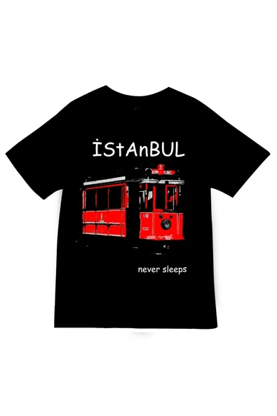 fame-stoned İstanbul Baskılı Unisex %100 Pamuk Siyah T-shirt ürün görseli 1